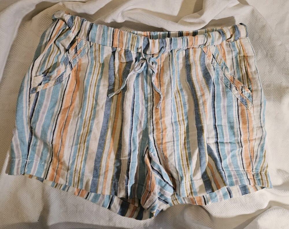Briggs Shorts Womens Large Drawstring Linen Blend, Popsicle Striped Coastal